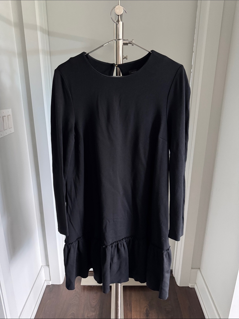 Banana Republic Black Long Sleeve Mini Dress with Ruffle Hem